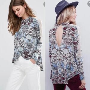 New Free People Snow Combo Long Sleeve Tulip Top $88 XS Boho Lace Applique